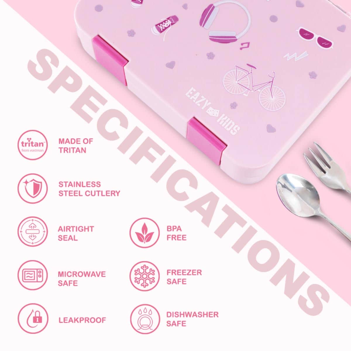 Eazy Kids 640ml Life Pink Convertible Bento Lunch Box with Insulated Water Bottle