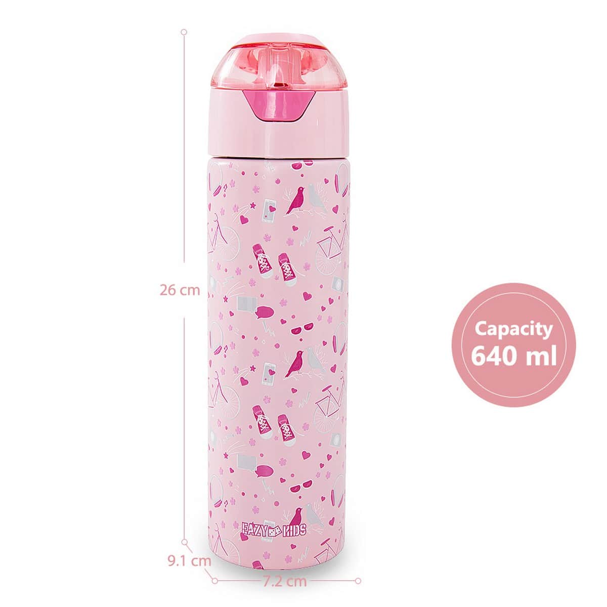 Eazy Kids 640ml Life Pink Insulated Stainless Steel Water Bottle with Spray