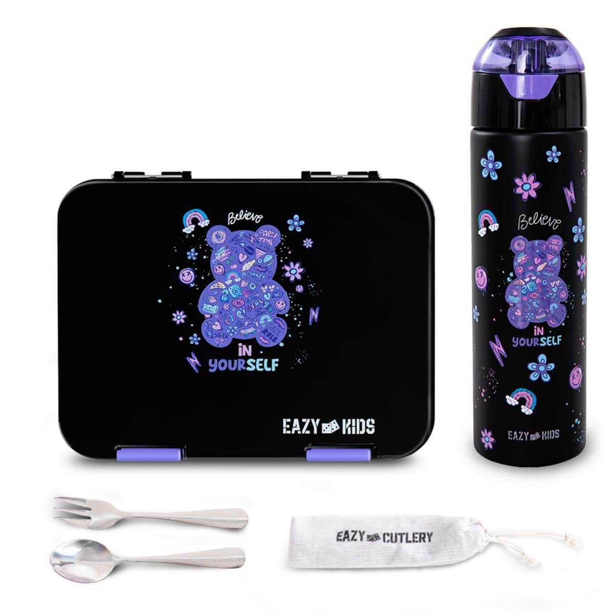 Eazy Kids 640ml Teddy Convertible Bento Lunch Box with Insulated Water Bottle