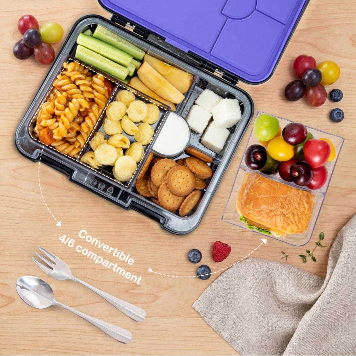 Eazy Kids 640ml Teddy Convertible Bento Lunch Box with Insulated Water Bottle