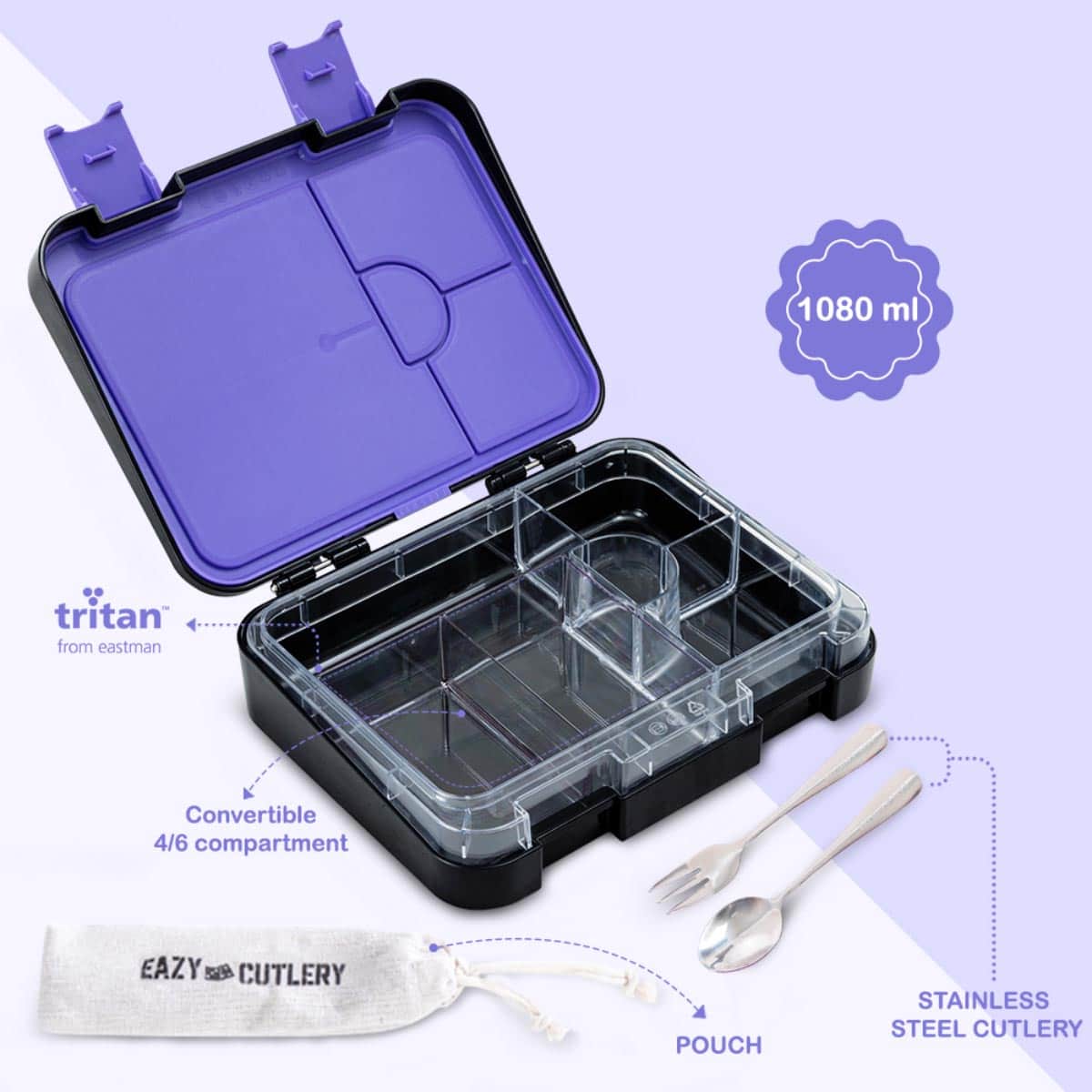Eazy Kids 640ml Teddy Convertible Bento Lunch Box with Insulated Water Bottle