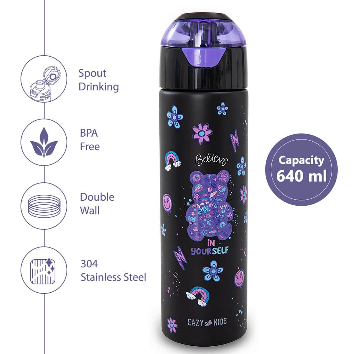 Eazy Kids 640ml Teddy Insulated Stainless Steel Water Bottle with Spray