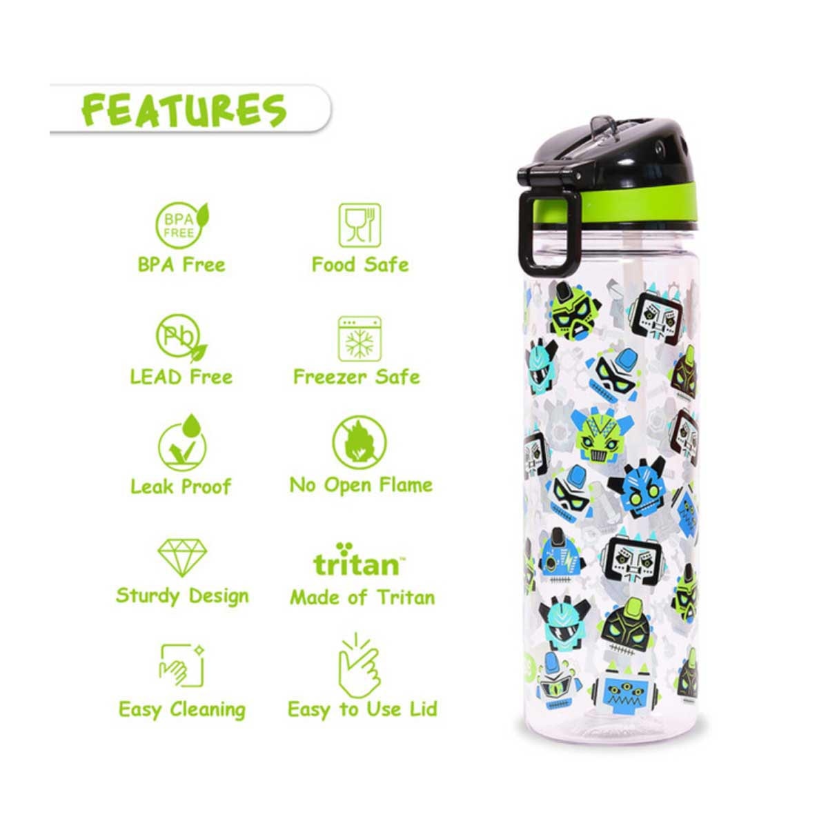 Eazy Kids 650ml Black Tritan Gen Z Water Bottle with Carry Handle