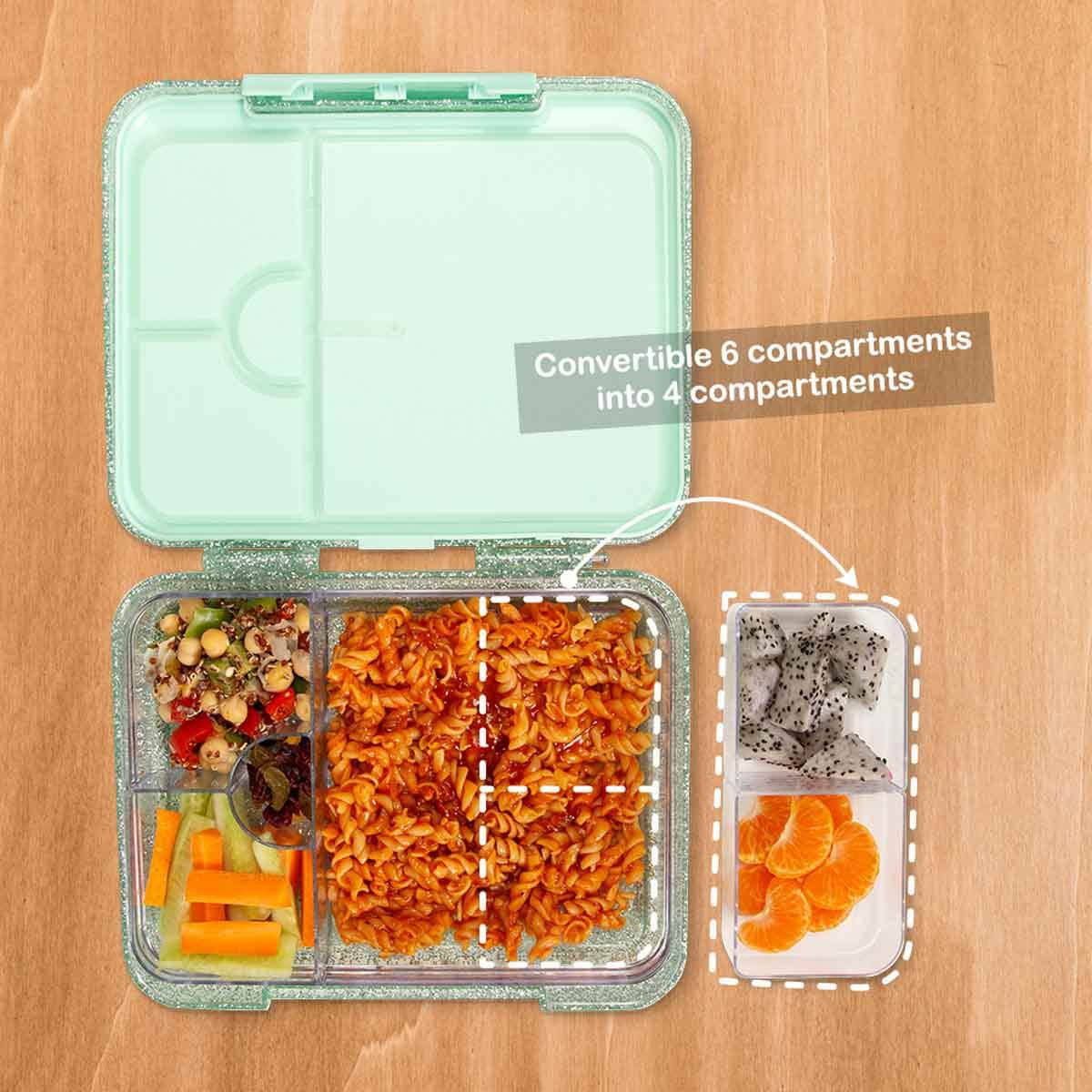 Eazy Kids 1160ml Glitter 6 & 4 Convertible Bento Lunch Box with Lunch Bag