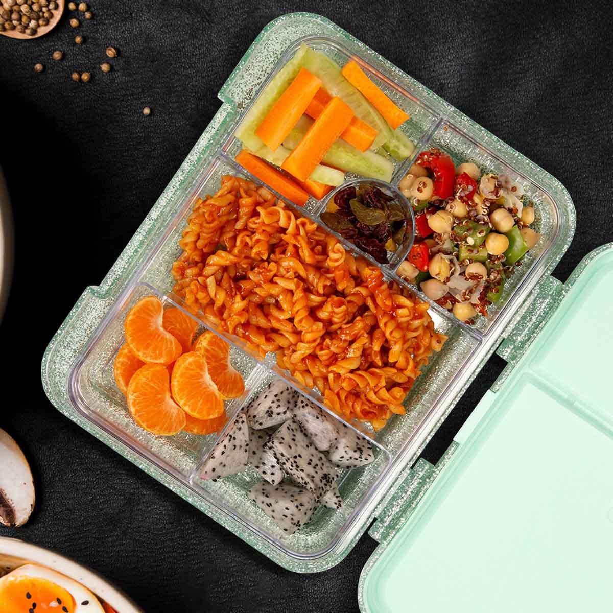 إيزي كيدز صندوق غداء بنتو قابل للتقسيم 6 و4 أقسام بسعة 1160 مل بتصميم غليتر مع حقيبة غداء