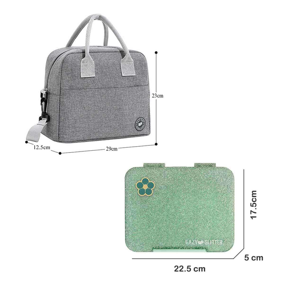 Eazy Kids 1160ml Glitter 6 & 4 Convertible Bento Lunch Box with Lunch Bag
