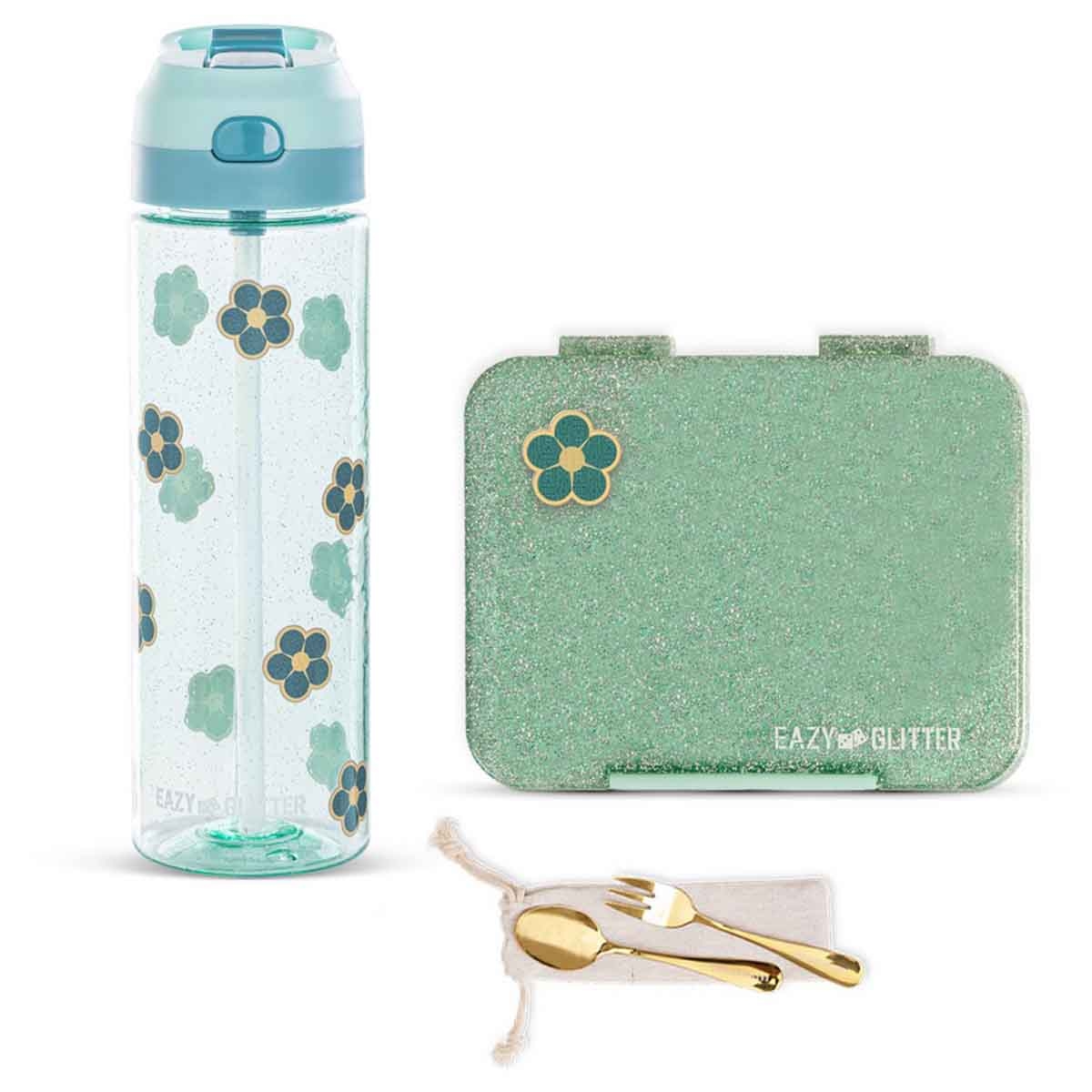 Eazy Kids Glitter 6 & 4 Convertible Bento Lunch Box with Water Bottle