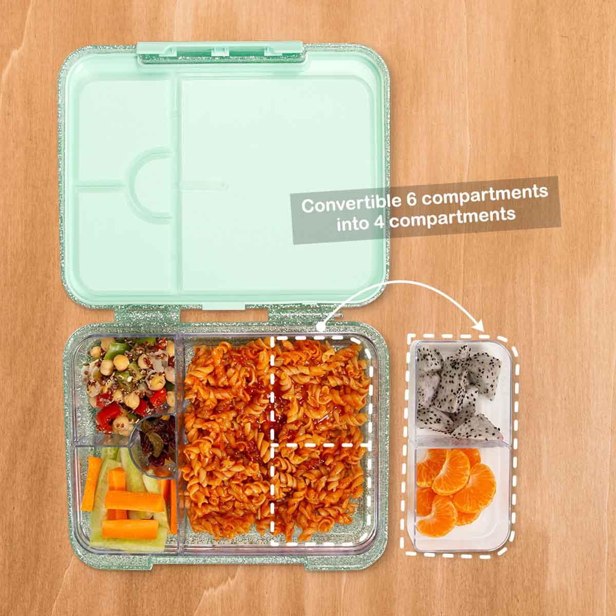 Eazy Kids Glitter 6 & 4 Convertible Bento Lunch Box with Water Bottle