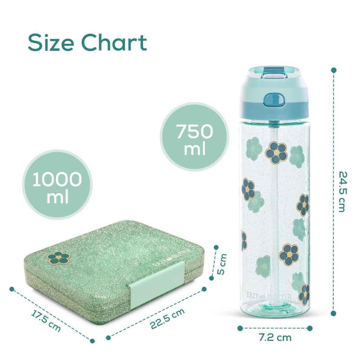 Eazy Kids Glitter 6 & 4 Convertible Bento Lunch Box with Water Bottle