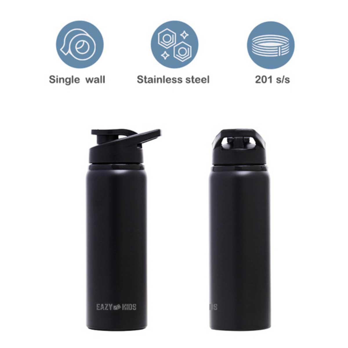 زجاجة مياه رياضية للأطفال من إيزي كيدز، سعة 700 مل، مصنوعة من الفولاذ المقاوم للصدأ الأسود