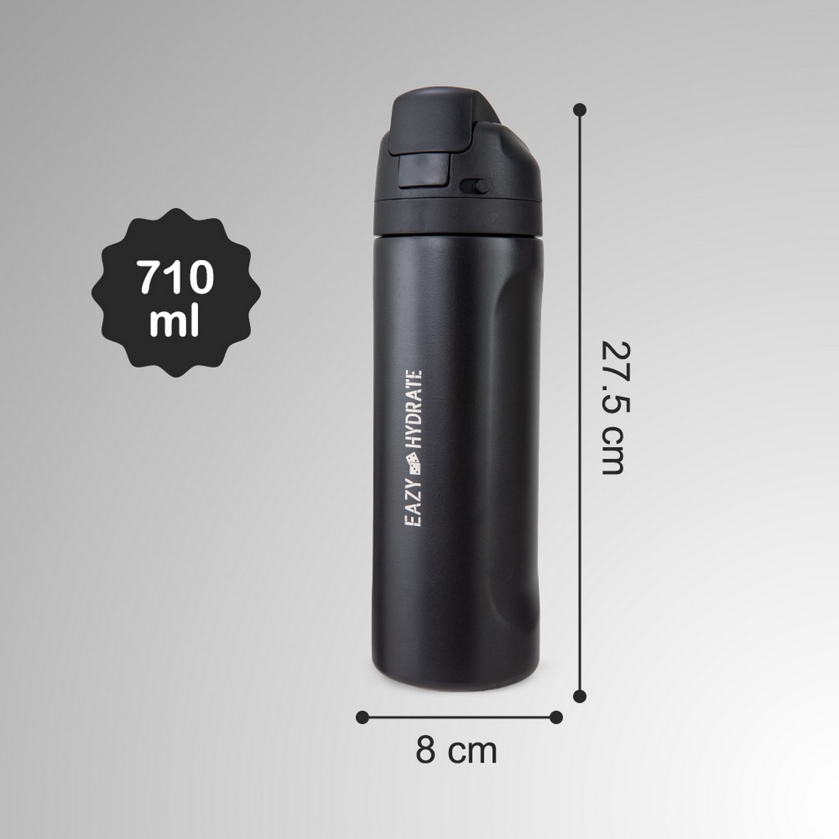 Eazy Kids 710ml Black Stainless Steel Water Bottle