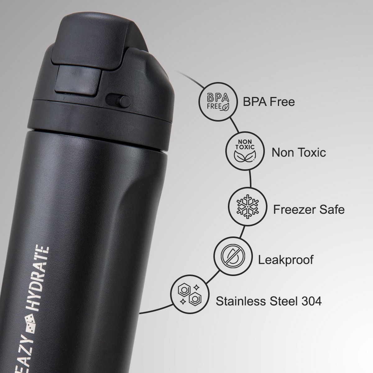 Eazy Kids 710ml Black Stainless Steel Water Bottle