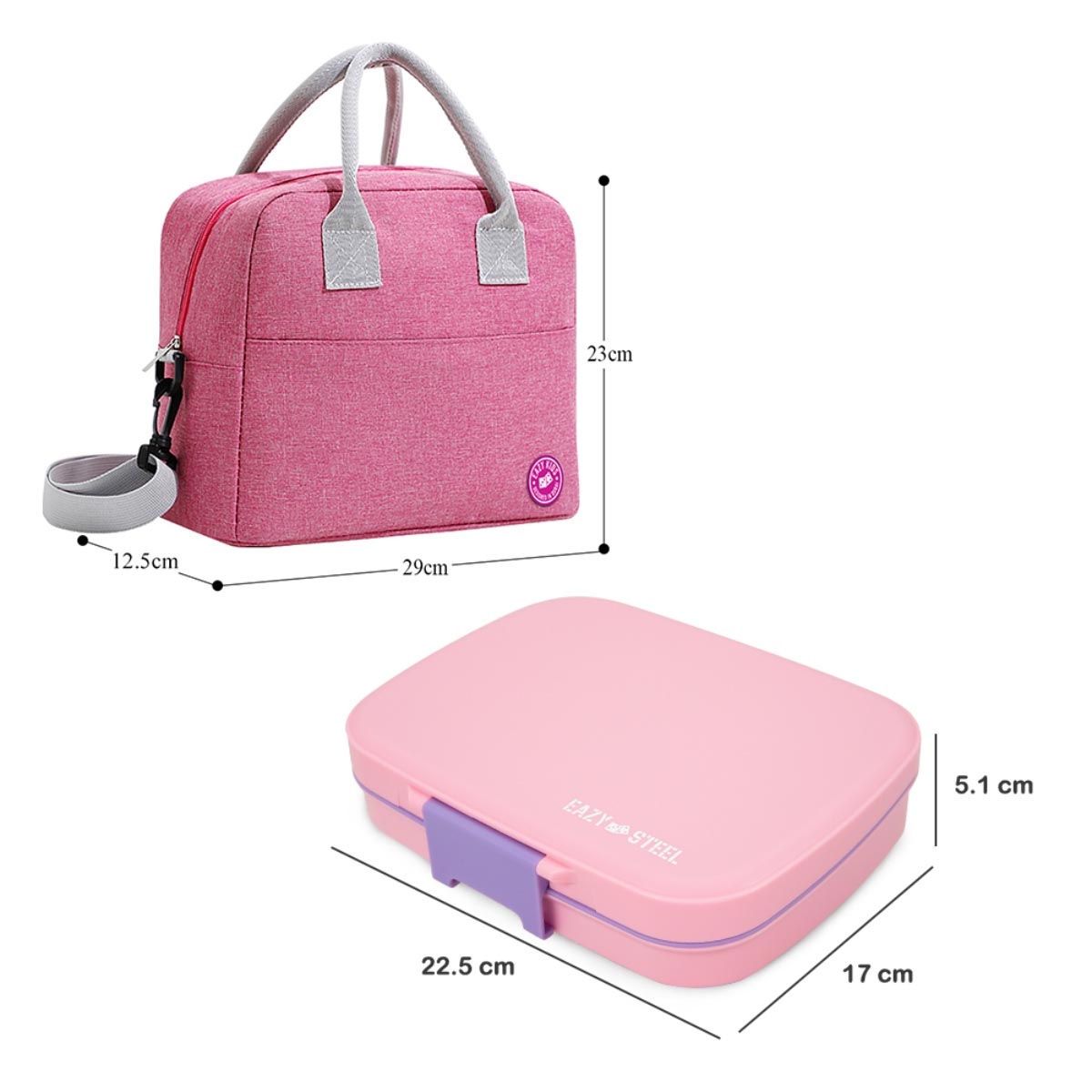 Eazy Kids 710ml Pink Premium Lunch Box with Insulated Lunch Bag