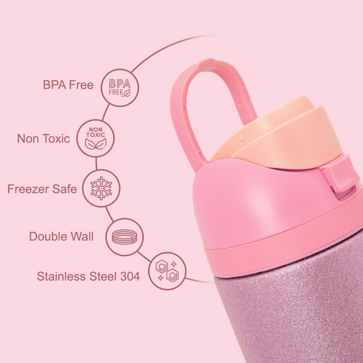 Eazy Kids 720ml Glitter Stainless Steel Water Bottle