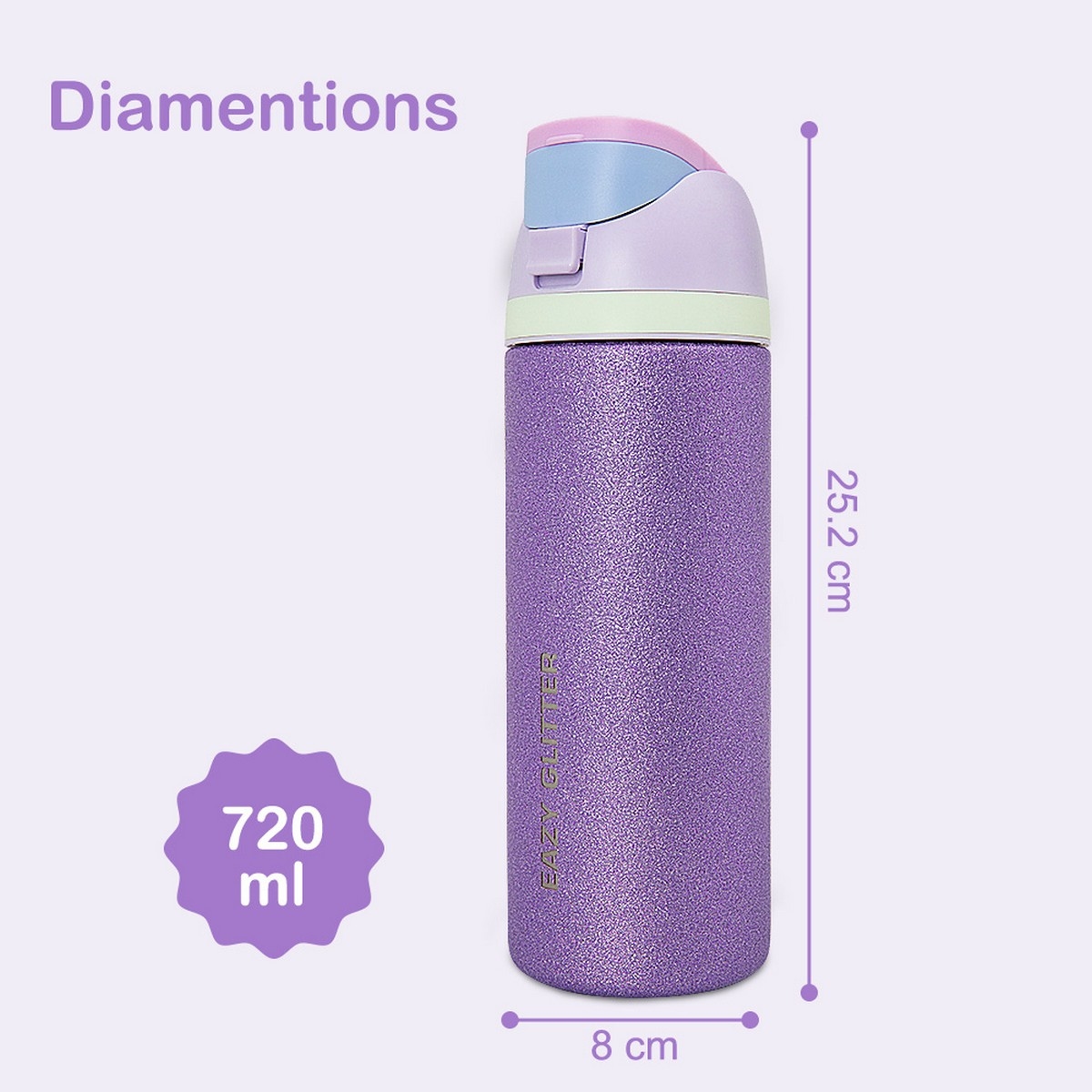 Eazy Kids 720ml Glitter Stainless Steel Water Bottle