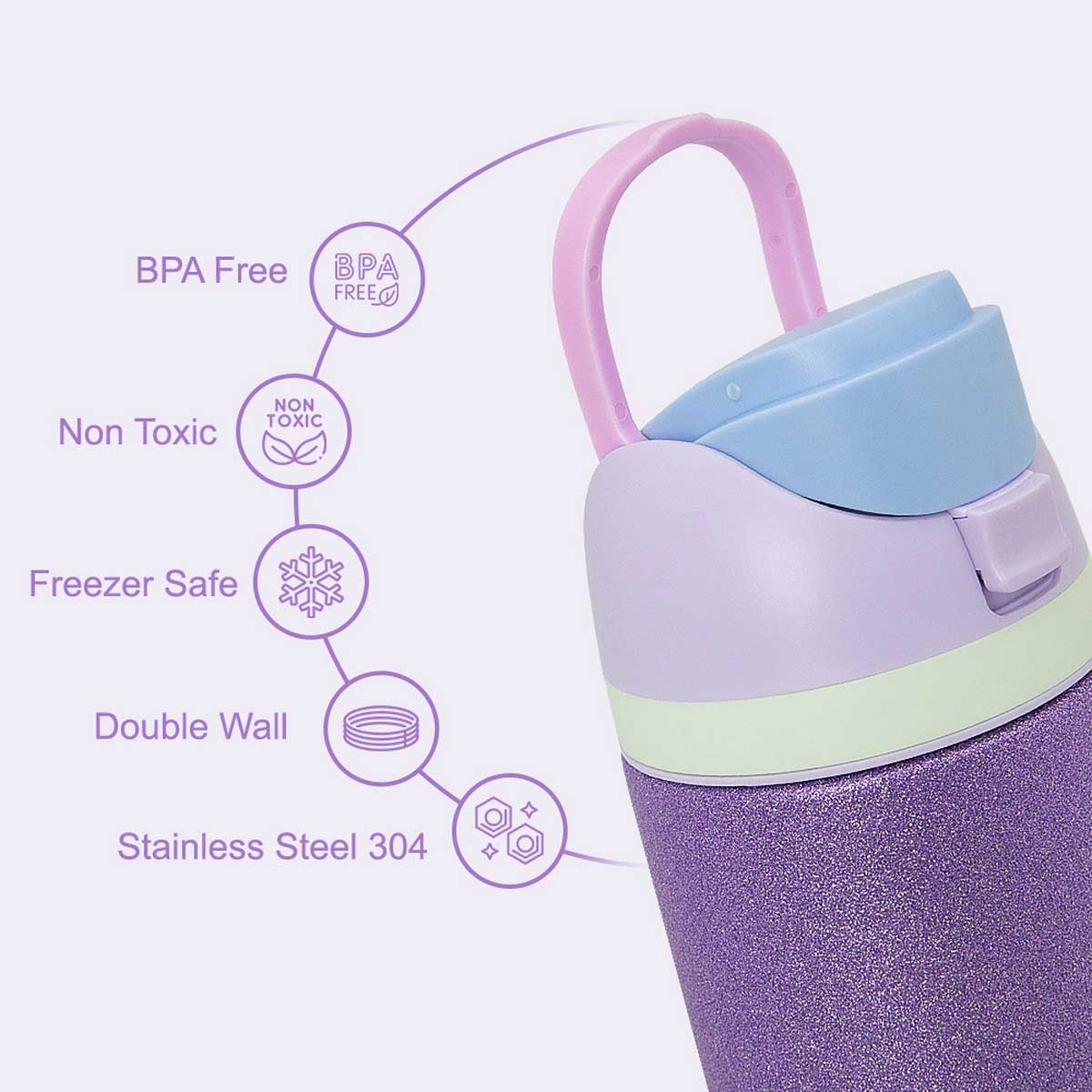 Eazy Kids 720ml Glitter Stainless Steel Water Bottle