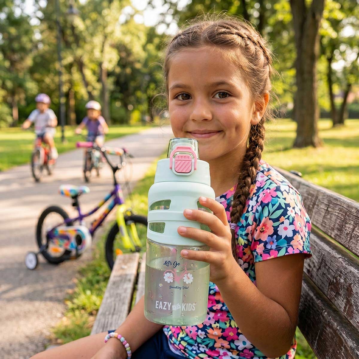Eazy Kids 750ml Bicycle Mint Flip Top Water Bottle