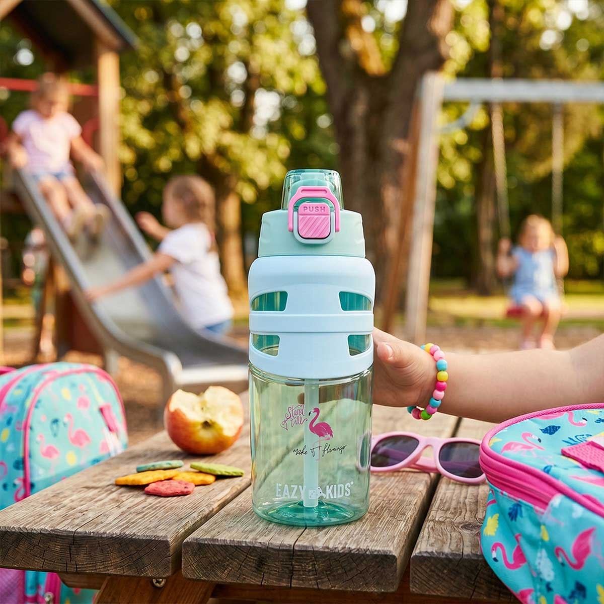 Eazy Kids 750ml Flamingo Aqua Flip Top Water Bottle