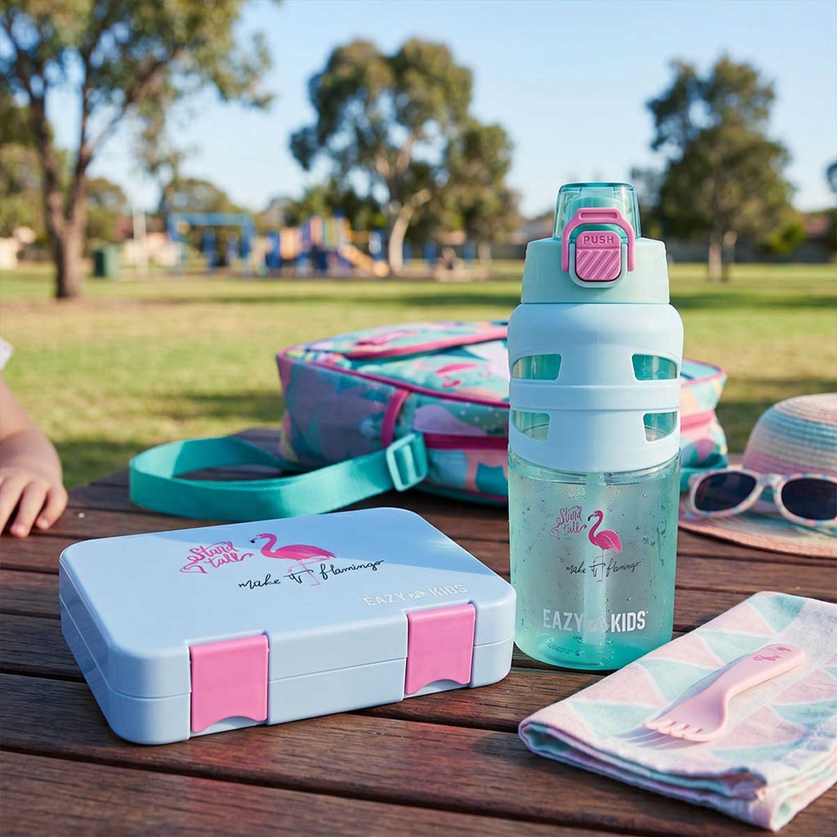 Eazy Kids 750ml Flamingo Aqua Flip Top Water Bottle