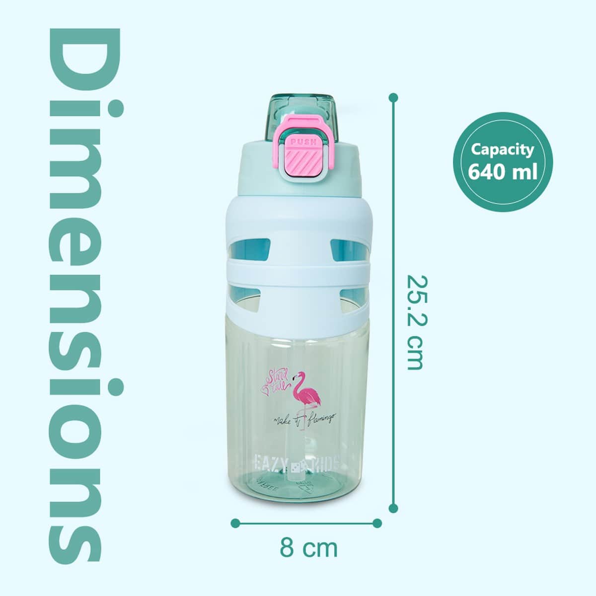 Eazy Kids 750ml Flamingo Aqua Flip Top Water Bottle