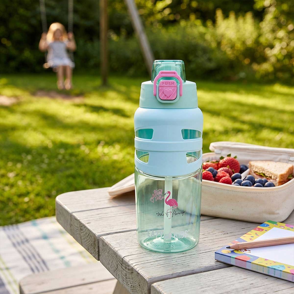 Eazy Kids 750ml Flamingo Aqua Flip Top Water Bottle