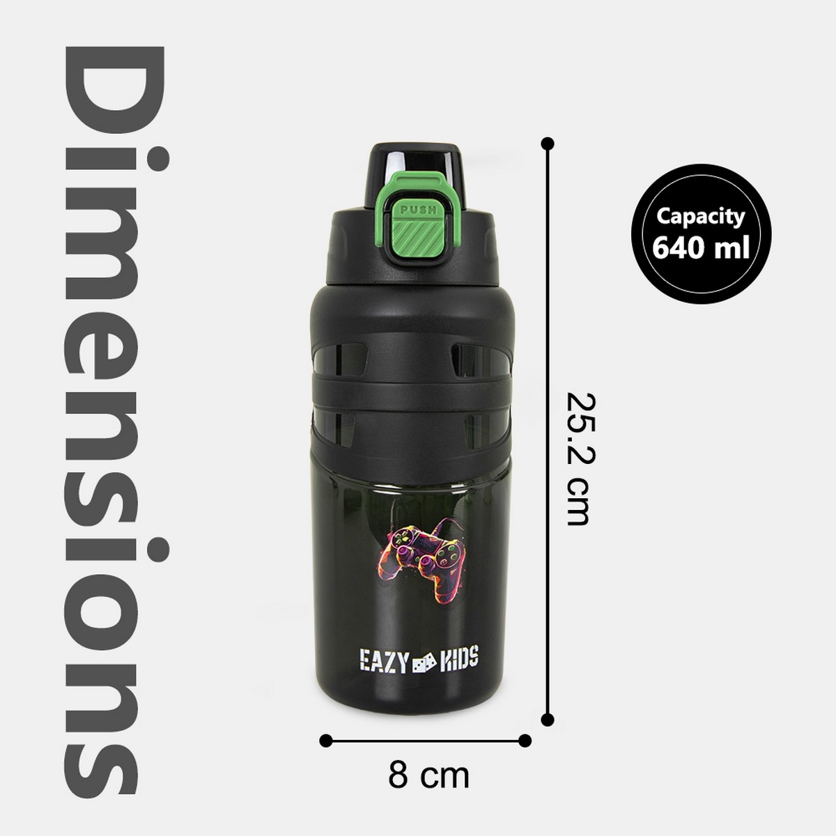 Eazy Kids 750ml Gamer Black Flip Top Water Bottle