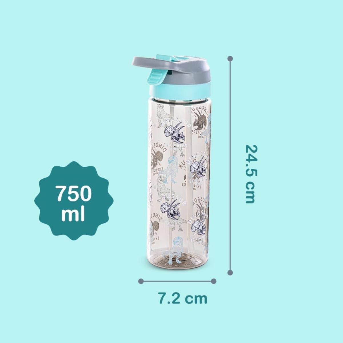 زجاجة مياه إيزي كيدز سعة 750 مل بتصميم ديناصور رمادي مصنوعة من مادة التريتان مع بخاخ