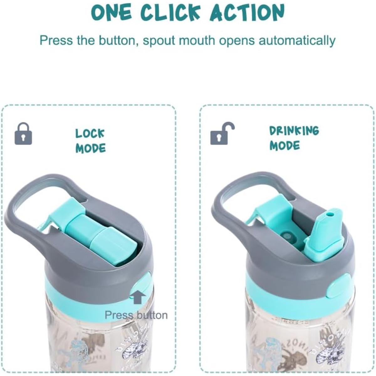 زجاجة مياه إيزي كيدز سعة 750 مل بتصميم ديناصور رمادي مصنوعة من مادة التريتان مع بخاخ