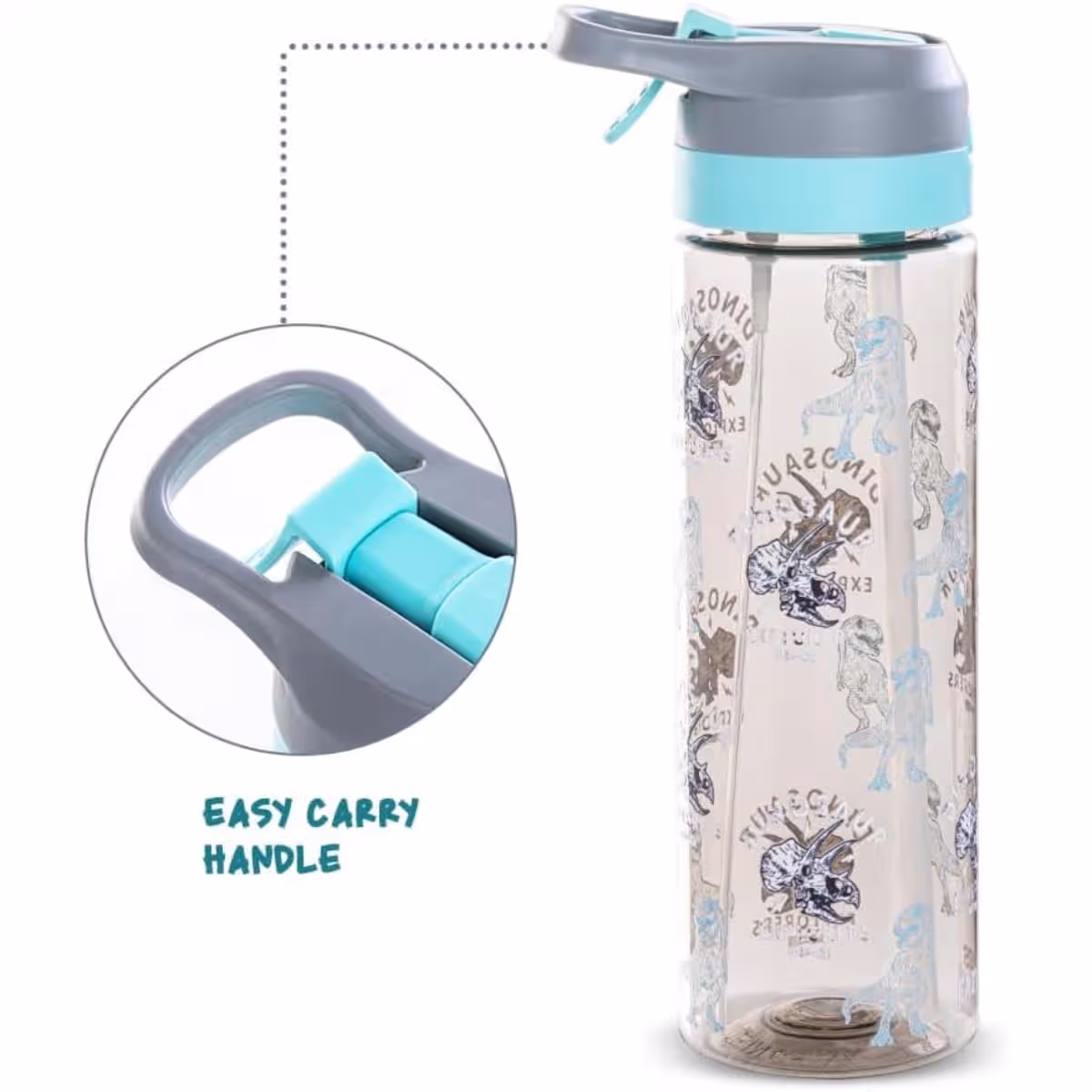 Eazy Kids 750ml Grey Dinosaur Tritan Water Bottle with Spray