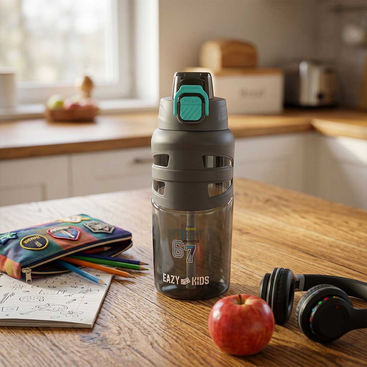 Eazy Kids 750ml Urban Grey Flip Top Water Bottle
