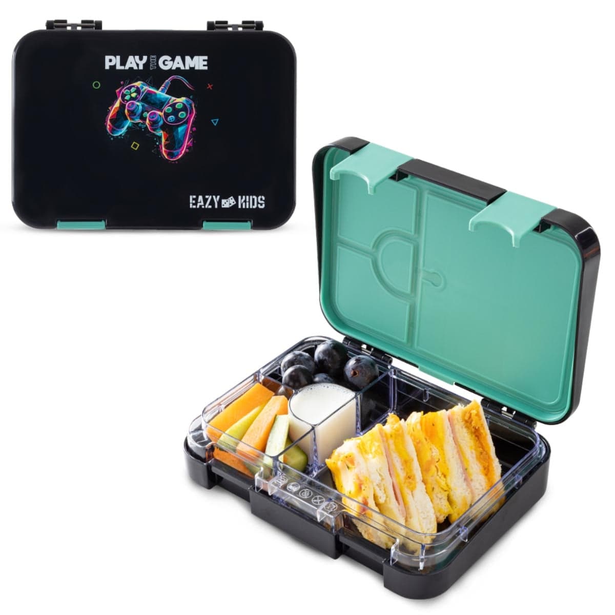 Eazy Kids 758ml Gamer Black 4-Compartment Bento Lunch Box