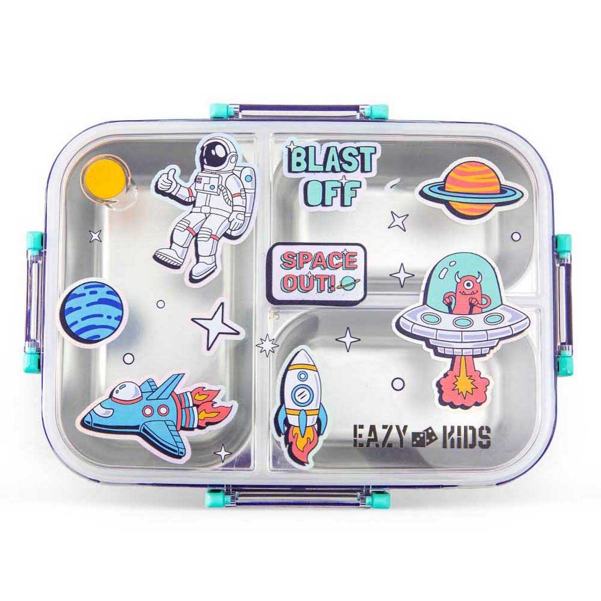Eazy Kids 800ml Blue Space Out 3-Compartment Bento Lunch Box
