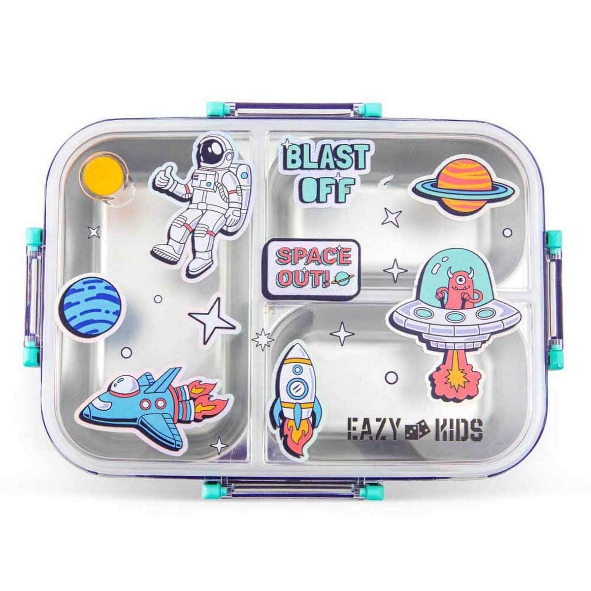 Eazy Kids 800ml Blue Space Out 3-Compartment Bento Lunch Box