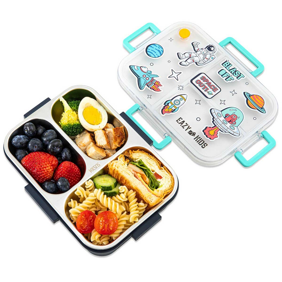 Eazy Kids 800ml Blue Space Out 3-Compartment Bento Lunch Box
