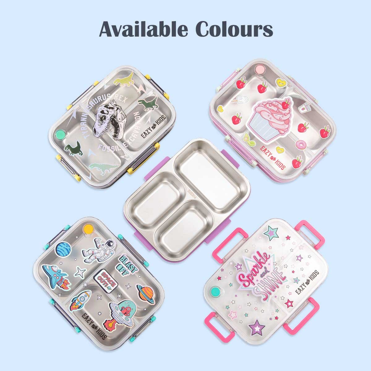 Eazy Kids 800ml Blue Space Out 3-Compartment Bento Lunch Box