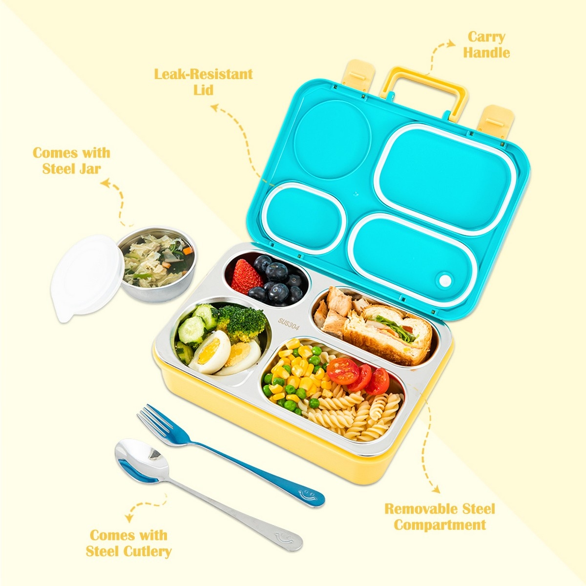 Eazy Kids 800ml Stainless Steel Lunch Box with 150ml Food Jar