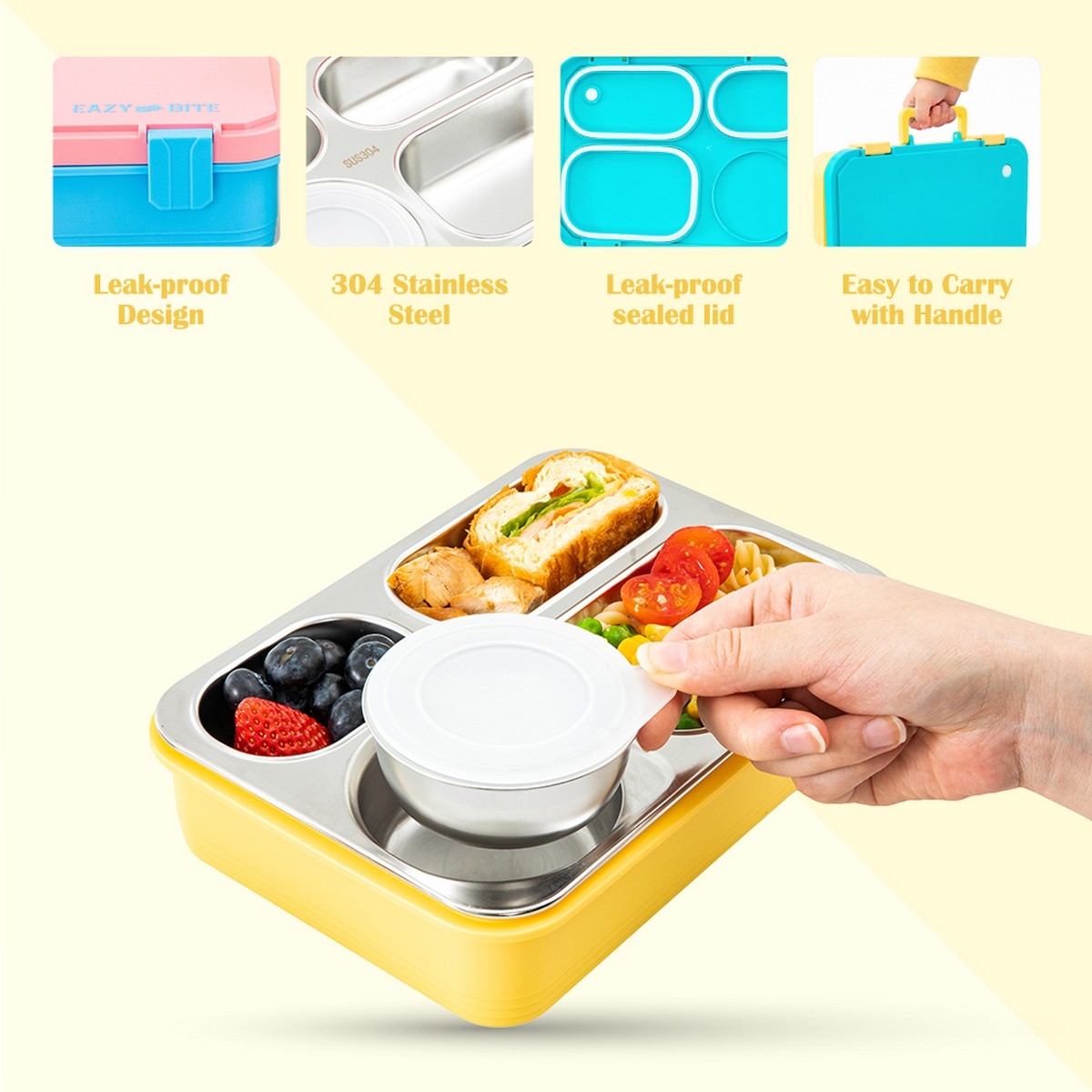 Eazy Kids 800ml Stainless Steel Lunch Box with 150ml Food Jar
