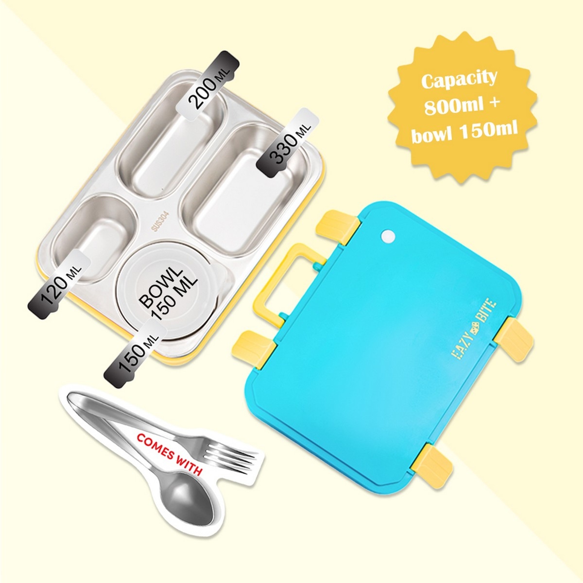 Eazy Kids 800ml Stainless Steel Lunch Box with 150ml Food Jar