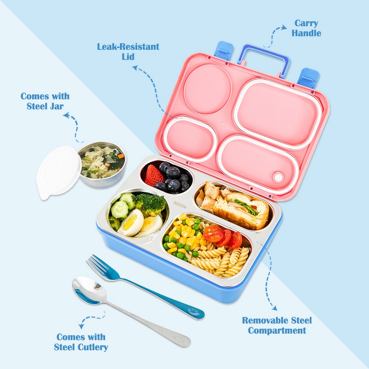 Eazy Kids 800ml Stainless Steel Lunch Box with 150ml Food Jar