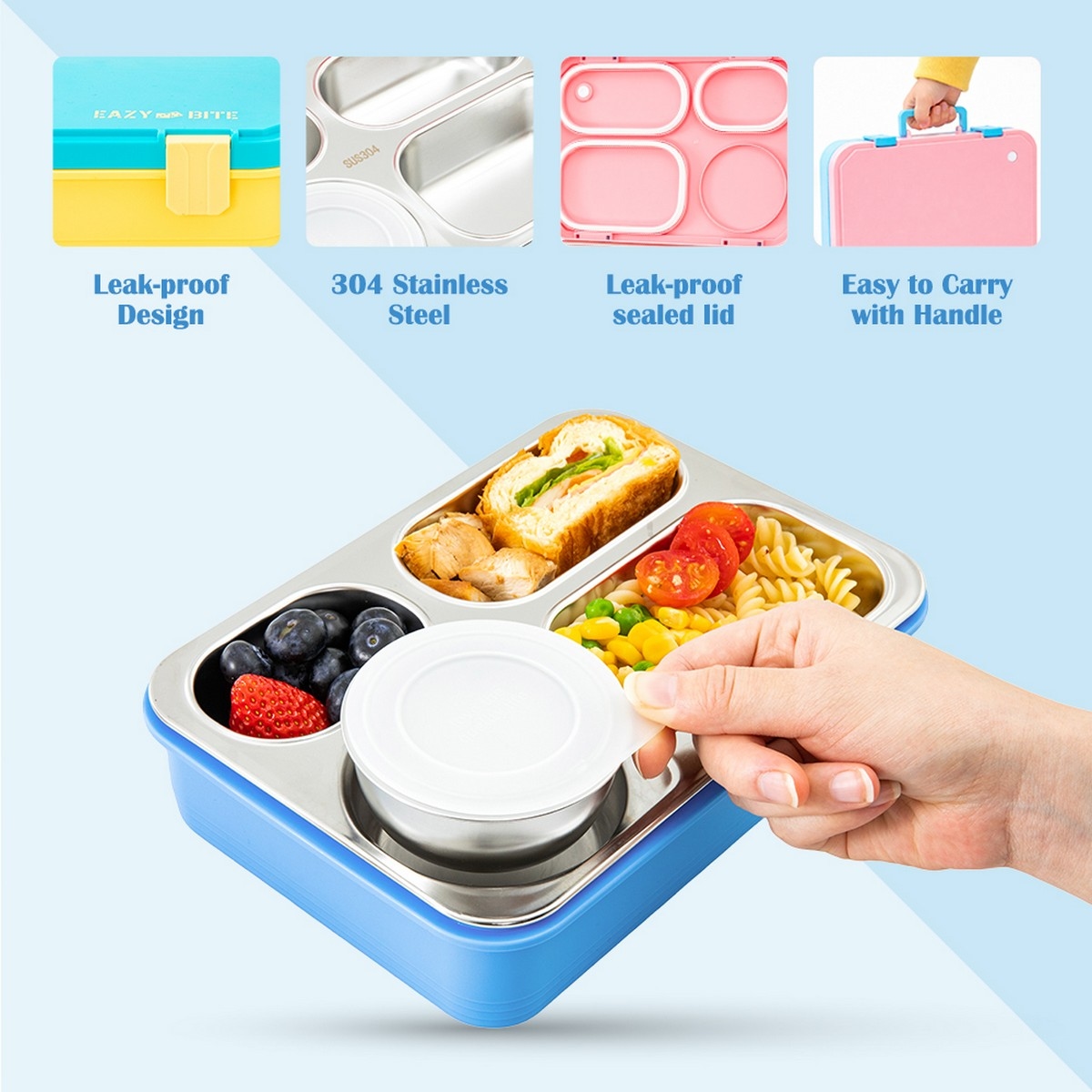 Eazy Kids 800ml Stainless Steel Lunch Box with 150ml Food Jar