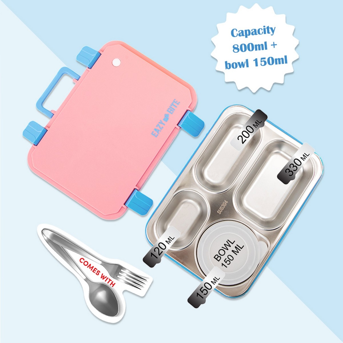 Eazy Kids 800ml Stainless Steel Lunch Box with 150ml Food Jar