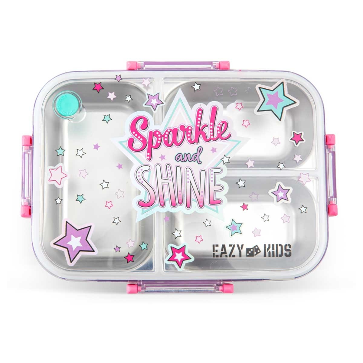 Eazy Kids 800ml Purple Sparkle Girl 3-Compartment Bento Lunch Box