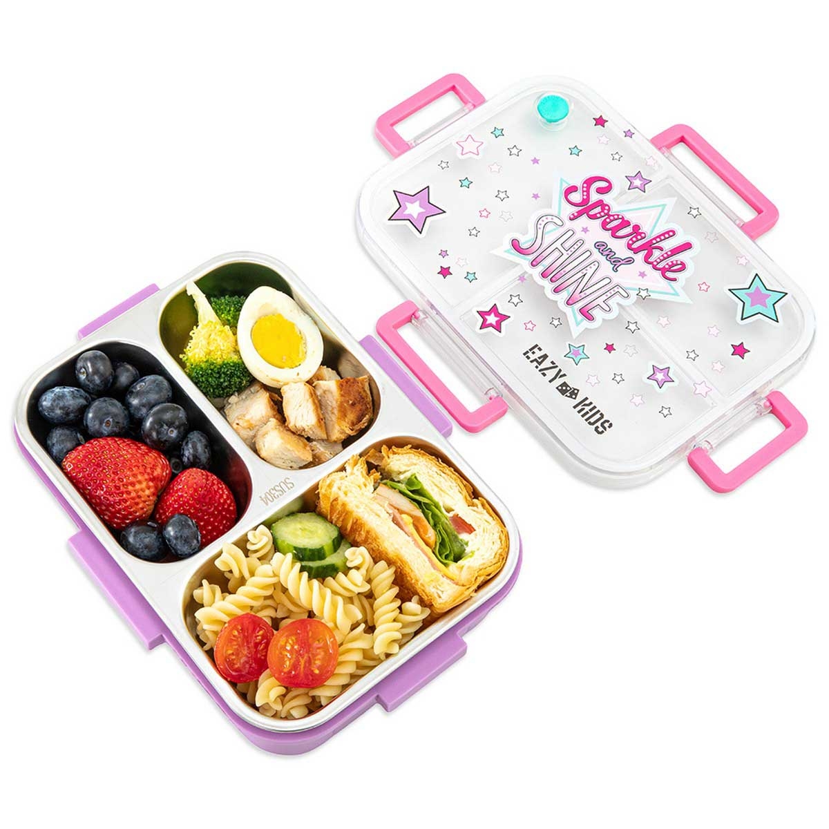 Eazy Kids 800ml Purple Sparkle Girl 3-Compartment Bento Lunch Box