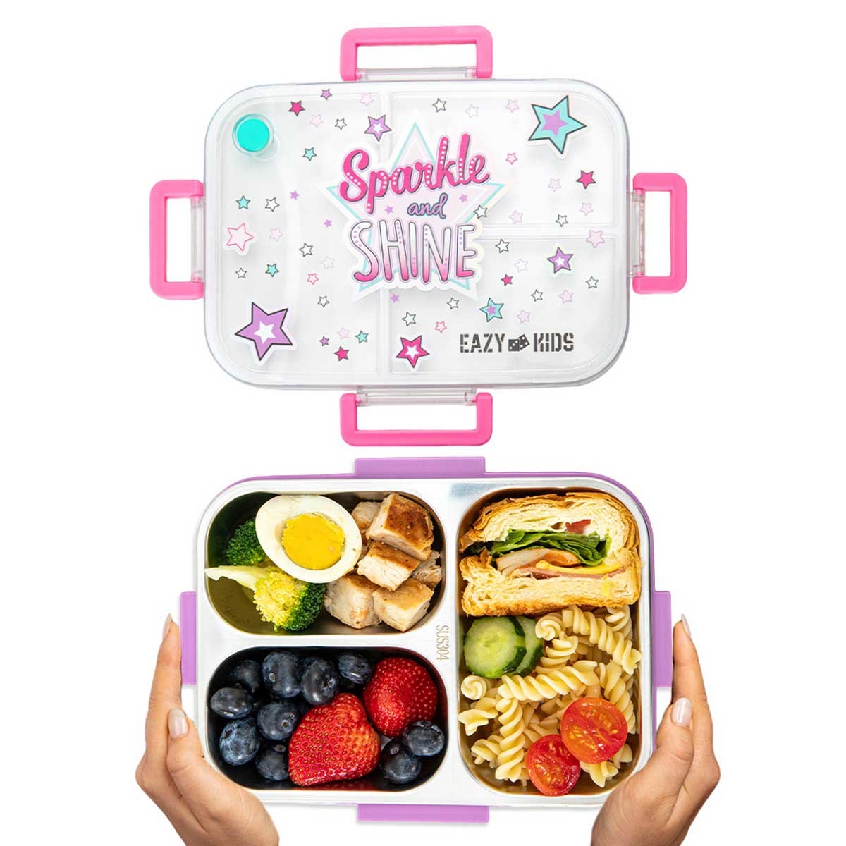 Eazy Kids 800ml Purple Sparkle Girl 3-Compartment Bento Lunch Box