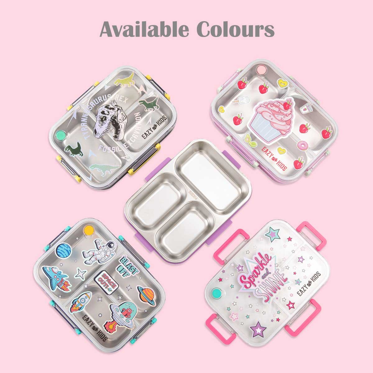 Eazy Kids 800ml Purple Sparkle Girl 3-Compartment Bento Lunch Box