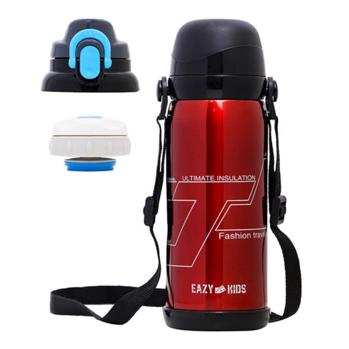 زجاجة مياه مدرسية معزولة بجدار مزدوج من إيزي كيدز، سعة 800 مل، لون أحمر