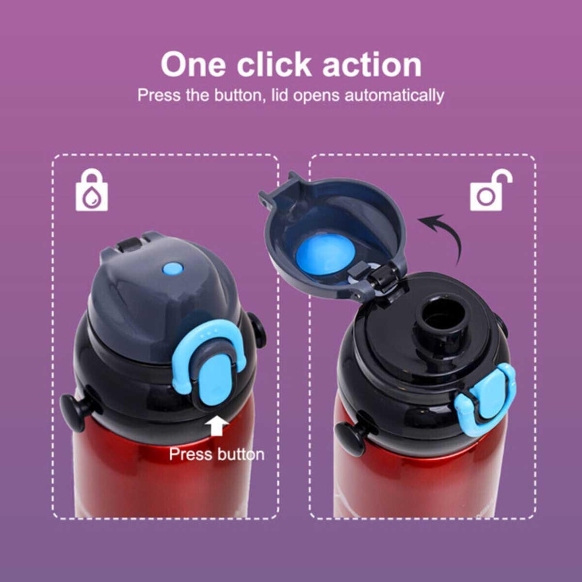 زجاجة مياه مدرسية معزولة بجدار مزدوج من إيزي كيدز، سعة 800 مل، لون أحمر