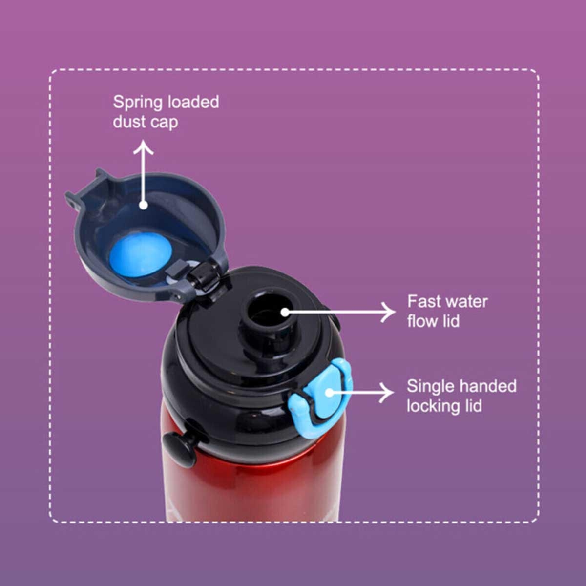 زجاجة مياه مدرسية معزولة بجدار مزدوج من إيزي كيدز، سعة 800 مل، لون أحمر