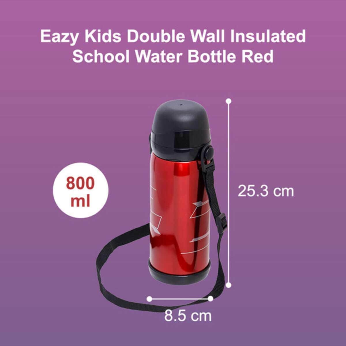 Eazy Kids 800ml Red Double Wall Insulated School Water Bottle
