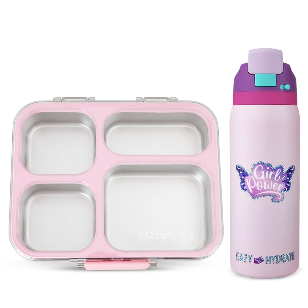 Eazy Kids 945ml Pink Bento Lunch Box with 948ml Water Bottle